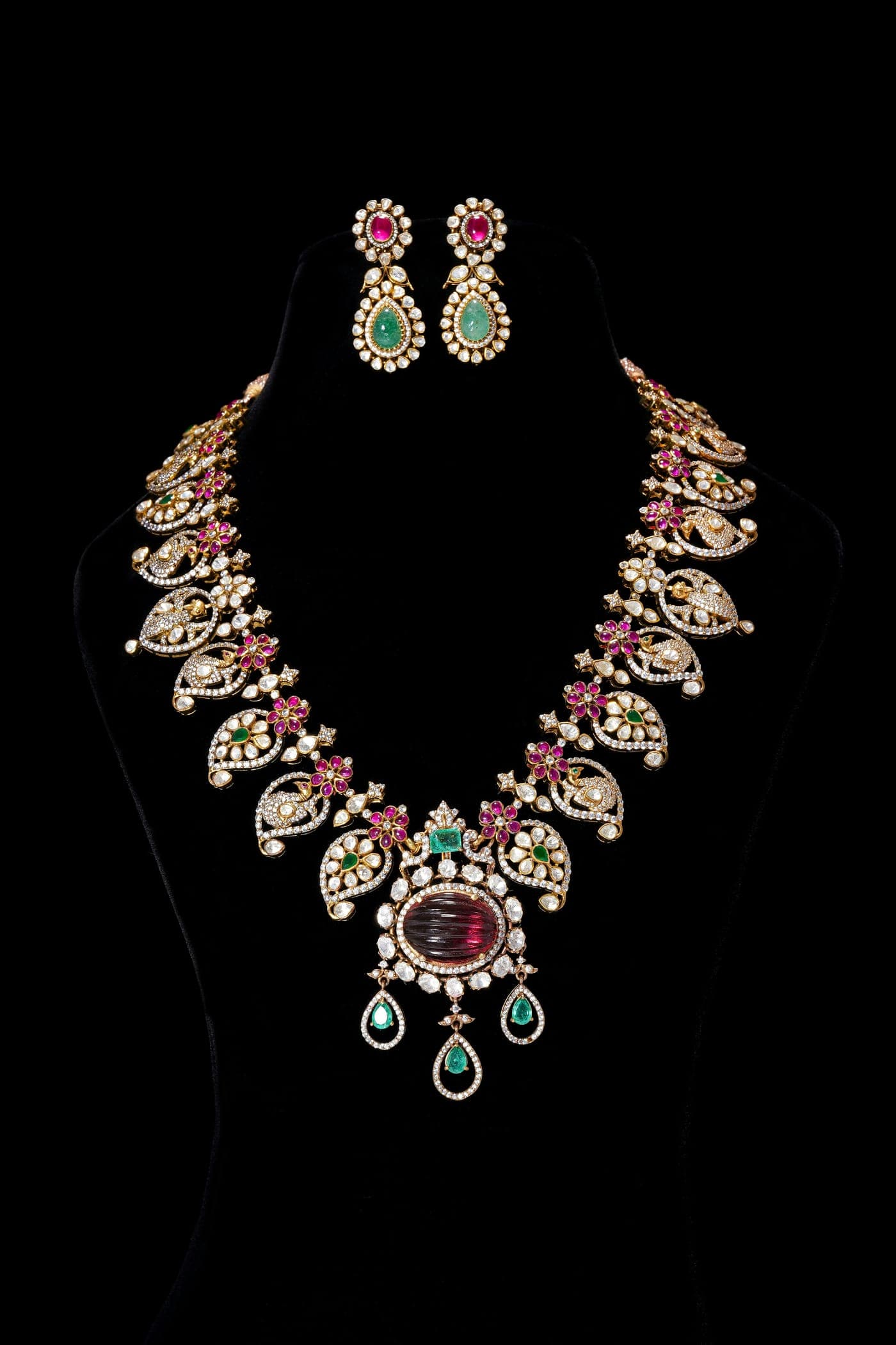 Rajwadi AD Ruby-Emerald Set