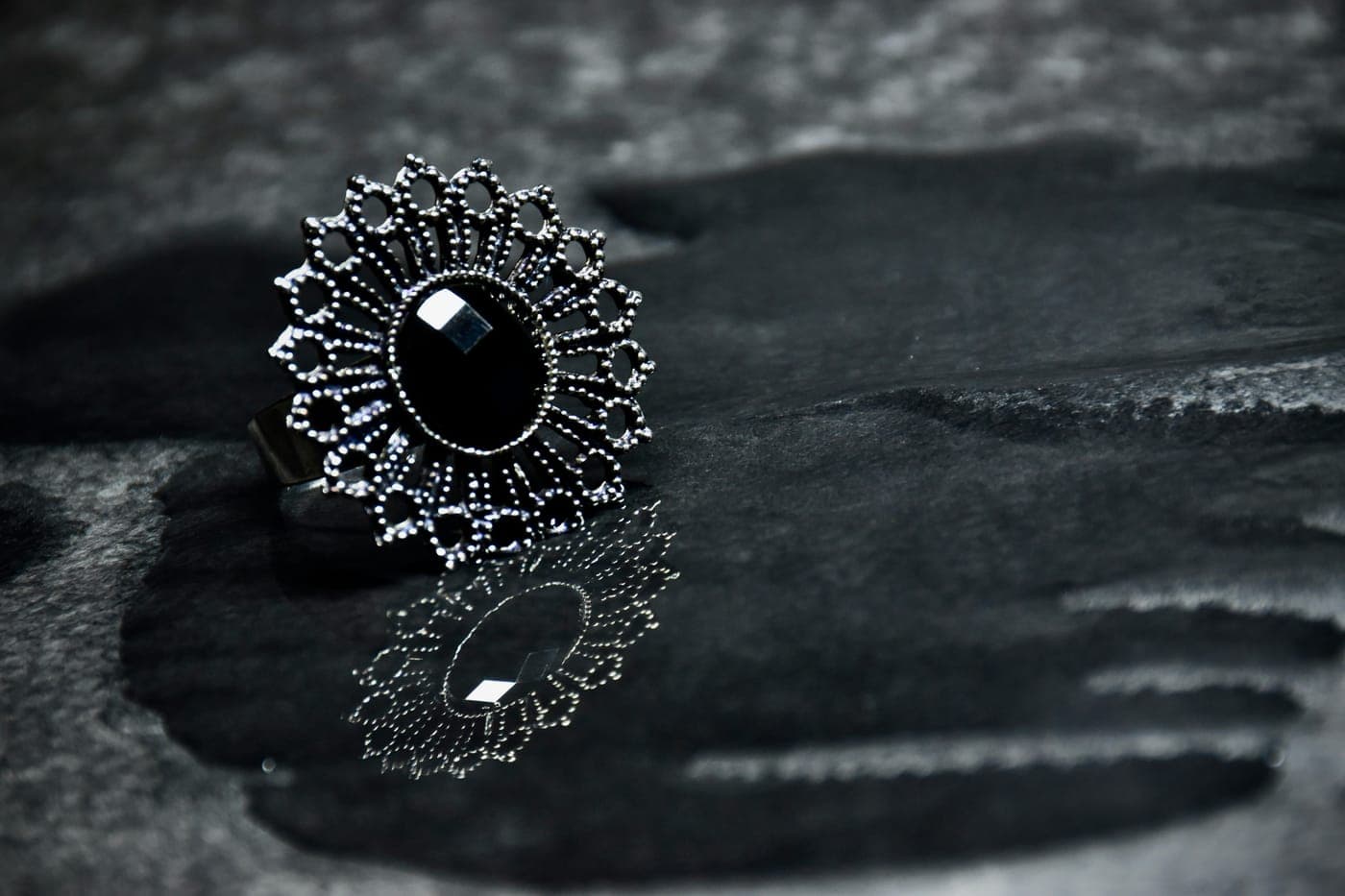 Oxidised Black Stone Cocktail Ring